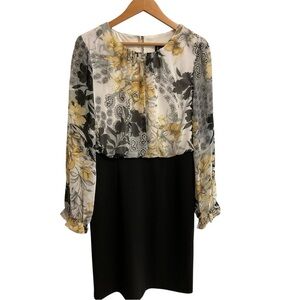 Connected Apparel Black and Yellow Floral Midi Dress